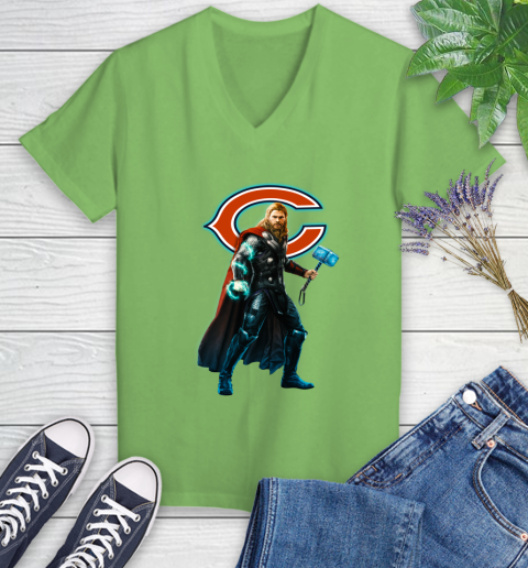 NFL Thor Avengers Endgame Football Chicago Bears Women's V-Neck T-Shirt 11