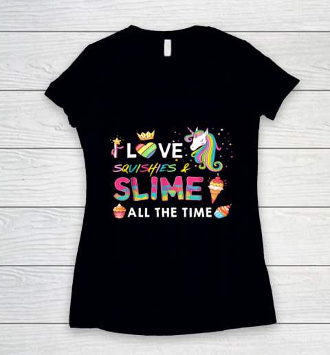Love Squishies Slime Time Rainbow Unicorn Narwhal Women's V-Neck T-Shirt