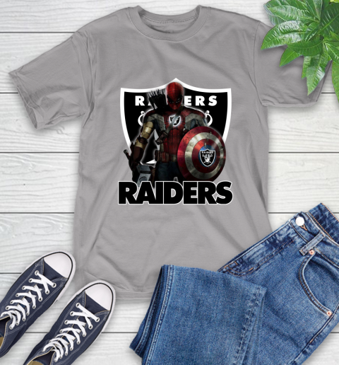 NFL Captain America Thor Spider Man Hawkeye Avengers Endgame Football Oakland Raiders T-Shirt 6