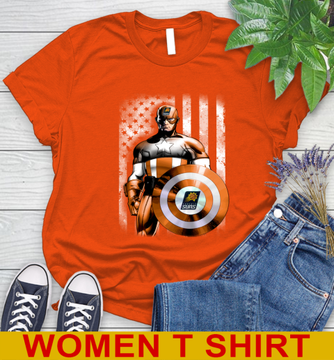 Phoenix Suns NBA Basketball Captain America Marvel Avengers American Flag Shirt Women's T-Shirt 3