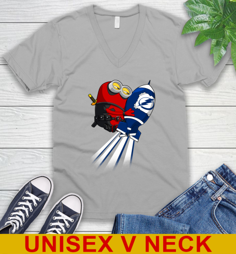 NHL Hockey Tampa Bay Lightning Deadpool Minion Marvel Shirt V-Neck T-Shirt 3