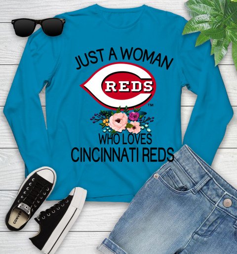 MLB Just A Woman Who Loves Cincinnati Reds Baseball Sports Youth Long Sleeve 5
