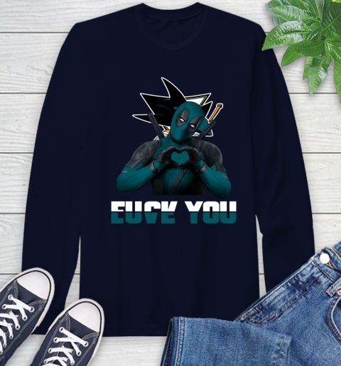 NHL San Jose Sharks Deadpool Love You Fuck You Hockey Sports Long Sleeve T-Shirt 3