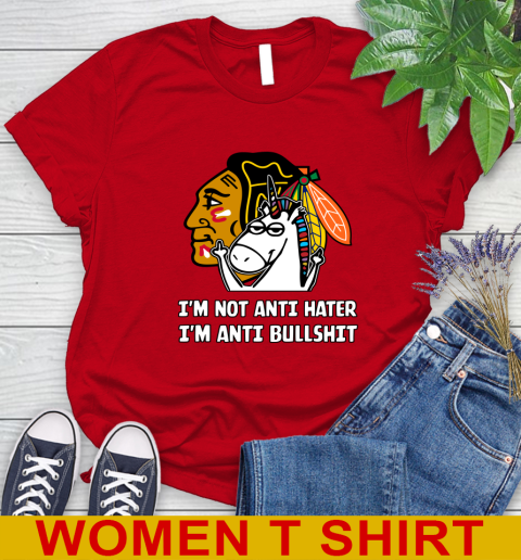 Chicago Blackhawks NHL Hockey Unicorn I'm Not Anti Hater I'm Anti Bullshit Women's T-Shirt 10