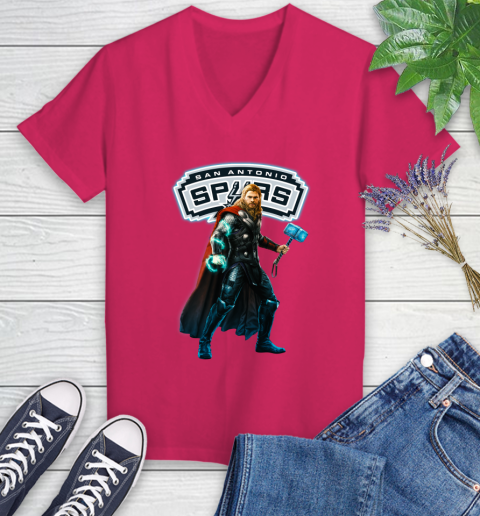 NBA Thor Avengers Endgame Basketball San Antonio Spurs Women's V-Neck T-Shirt 9