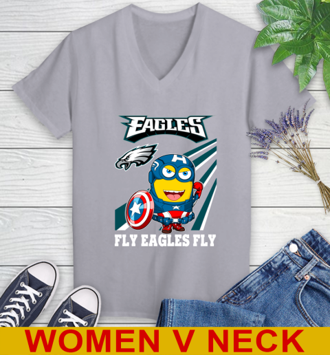 NFL Football Philadelphia Eagles Captain America Marvel Avengers Minion Shirt Women's V-Neck T-Shirt 4