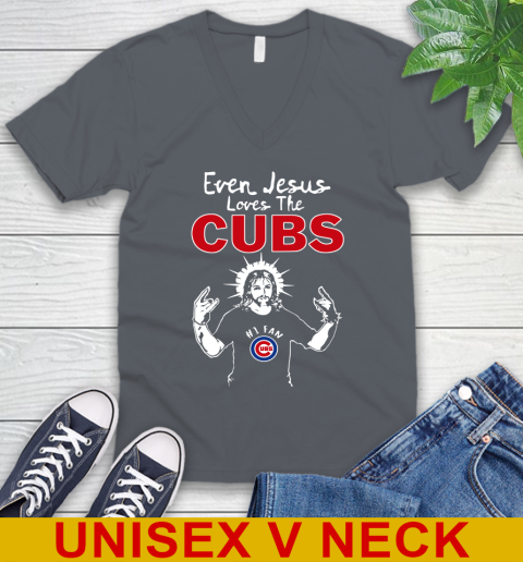 Chicago Cubs MLB Baseball Even Jesus Loves The Cubs Shirt V-Neck T-Shirt 4