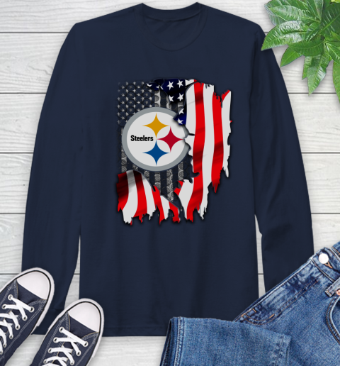 Pittsburgh Steelers NFL Football American Flag Long Sleeve T-Shirt 3
