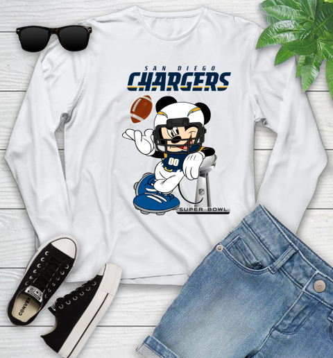 NFL San diego chargers Mickey Mouse Disney Super Bowl Football T Shirt Youth Long Sleeve
