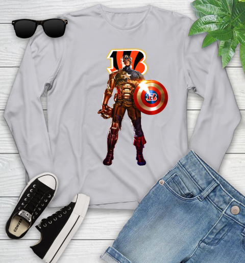 NFL Captain America Marvel Avengers Endgame Football Sports Cincinnati Bengals Youth Long Sleeve 5