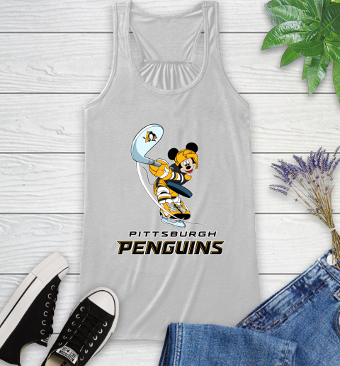 NHL Hockey Pittsburgh Penguins Cheerful Mickey Mouse Shirt Racerback Tank 2