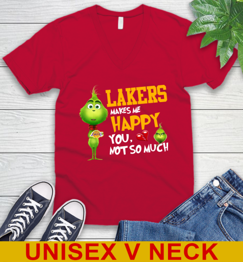 NBA Los Angeles Lakers Makes Me Happy You Not So Much Grinch Basketball Sports V-Neck T-Shirt 6