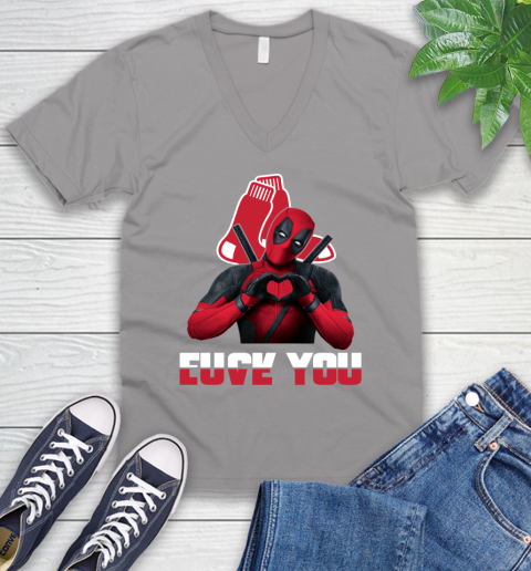 MLB Boston Red Sox Deadpool Love You Fuck You Baseball Sports V-Neck T-Shirt 3