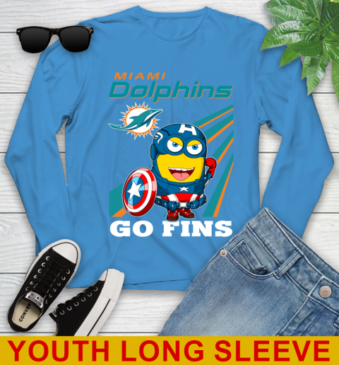 NFL Football Miami Dolphins Captain America Marvel Avengers Minion Shirt Youth Long Sleeve 8