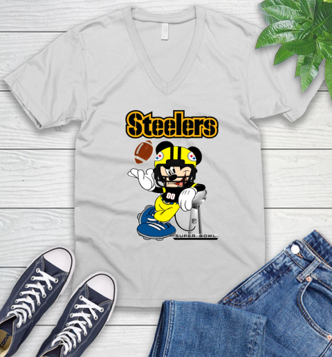 NFL Pittsburgh Steelers Mickey Mouse Disney Super Bowl Football T Shirt V-Neck T-Shirt