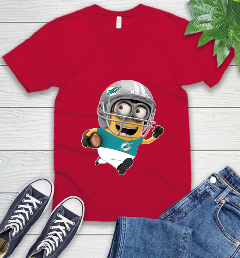 NFL Miami Dolphins Minions Disney Football Sports V-Neck T-Shirt 8