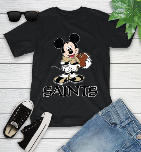 NFL Football New Orleans Saints Cheerful Mickey Mouse Shirt Youth T-Shirt