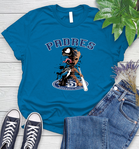 MLB San Diego Padres Baseball Venom Groot Guardians Of The Galaxy Women's T-Shirt 7