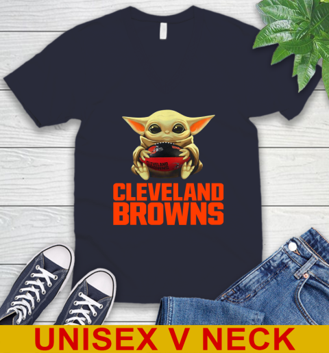 NFL Football Cleveland Browns Baby Yoda Star Wars Shirt V-Neck T-Shirt 3