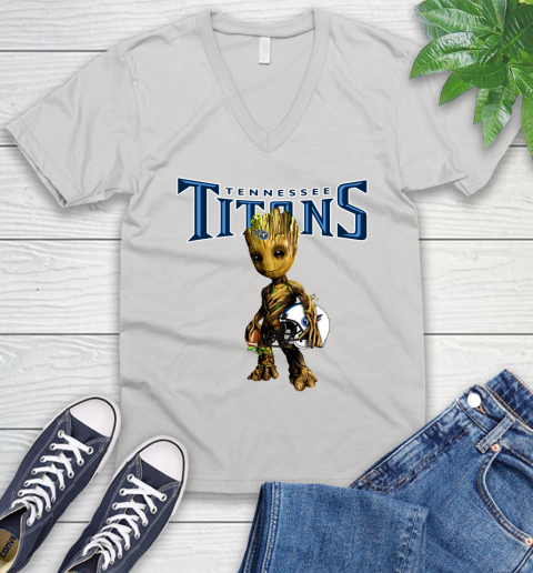 Tennessee Titans NFL Football Groot Marvel Guardians Of The Galaxy V-Neck T-Shirt