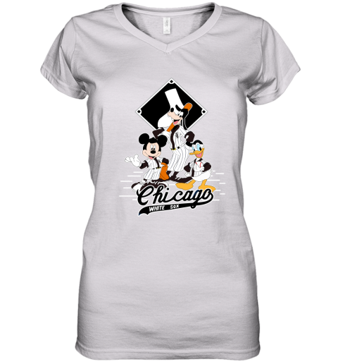 Chicago White Sox Mickey Donald And Goofy Baseball Women's V-Neck T-Shirt