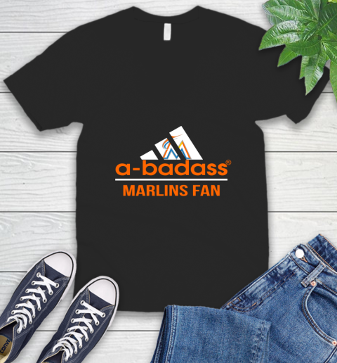 MLB A Badass Miami Marlins Fan Adidas Baseball Sports V-Neck T-Shirt