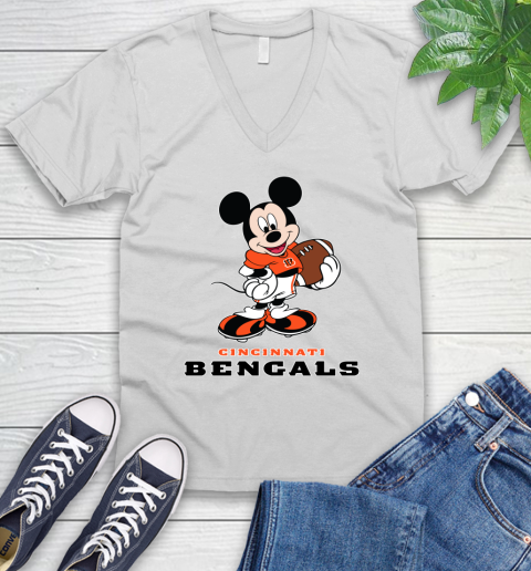 NFL Football Cincinnati Bengals Cheerful Mickey Mouse Shirt V-Neck T-Shirt - Image 3
