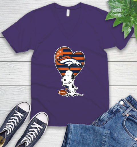 Denver Broncos NFL Football The Peanuts Movie Adorable Snoopy V-Neck T-Shirt 10