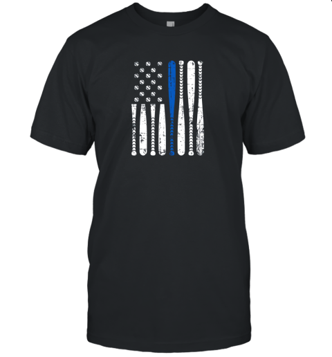 Thin Blue Line LEO USA Flag Police Support Baseball Bat Unisex Jersey Tee