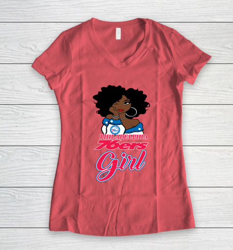 Philadelphia 76ers Girl NBA Women's V-Neck T-Shirt 6