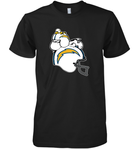Snoopy And Woodstock Resting On Los Angeles Chargers Helmet Premium Men's T-Shirt