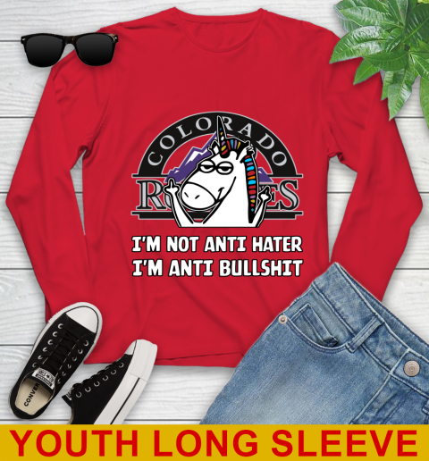 Colorado Rockies MLB Baseball Unicorn I'm Not Anti Hater I'm Anti Bullshit Youth Long Sleeve 11