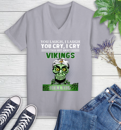 NFL Talk Shit About Minnesota Vikings I Kill You Achmed The Dead Terrorist Jeffrey Dunham Football Women's V-Neck T-Shirt 4