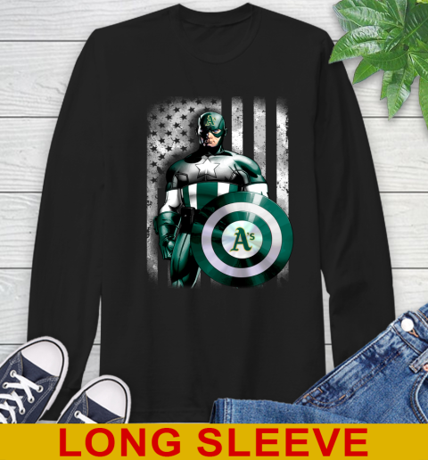 Oakland Athletics MLB Baseball Captain America Marvel Avengers American Flag Shirt Long Sleeve T-Shirt