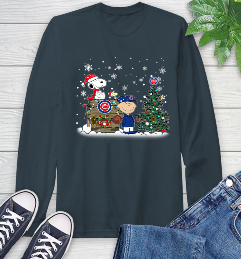 MLB Chicago Cubs Snoopy Charlie Brown Christmas Baseball Commissioner's Trophy Long Sleeve T-Shirt 9