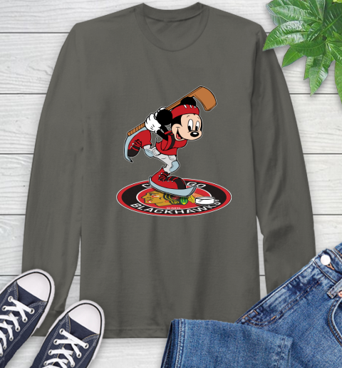 NHL Hockey Chicago Blackhawks Cheerful Mickey Disney Shirt Long Sleeve T-Shirt 9