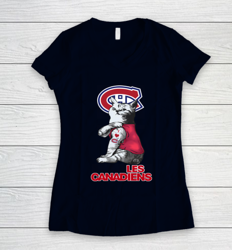 NHL My Cat Loves Montreal Canadiens Hockey Women's V-Neck T-Shirt 2