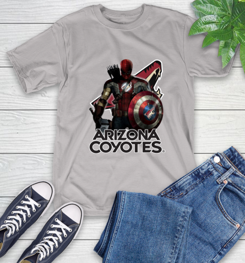 NHL Captain America Thor Spider Man Hawkeye Avengers Endgame Hockey Arizona Coyotes T-Shirt 12