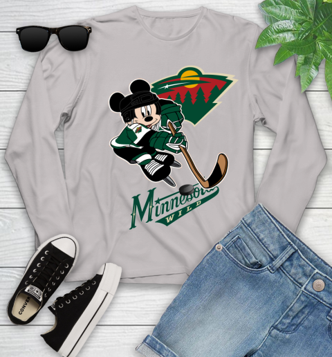 NHL Minnesota Wild Mickey Mouse Disney Hockey T Shirt Youth Long Sleeve 12