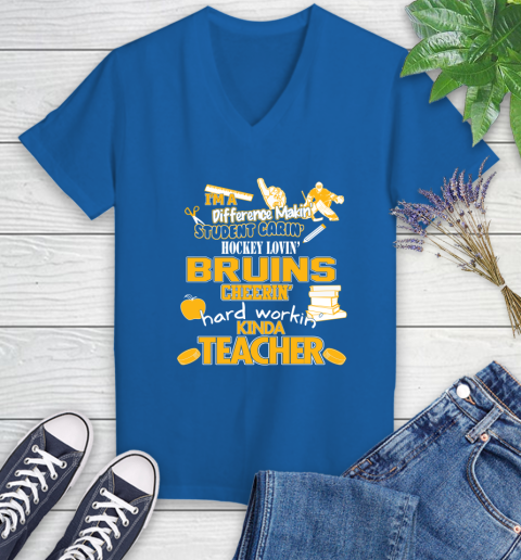 Boston Bruins NHL I'm A Difference Making Student Caring Hockey Loving Kinda Teacher Women's V-Neck T-Shirt 10