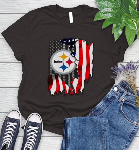 Pittsburgh Steelers NFL Football American Flag Women's T-Shirt 11