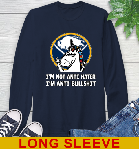 Buffalo Sabres NHL Hockey Unicorn I'm Not Anti Hater I'm Anti Bullshit Long Sleeve T-Shirt - Image 5
