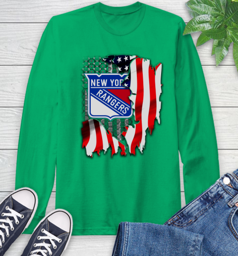 New York Rangers NHL Hockey American Flag Long Sleeve T-Shirt 8