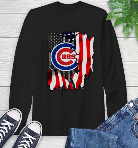 Chicago Cubs MLB Baseball American Flag Long Sleeve T-Shirt