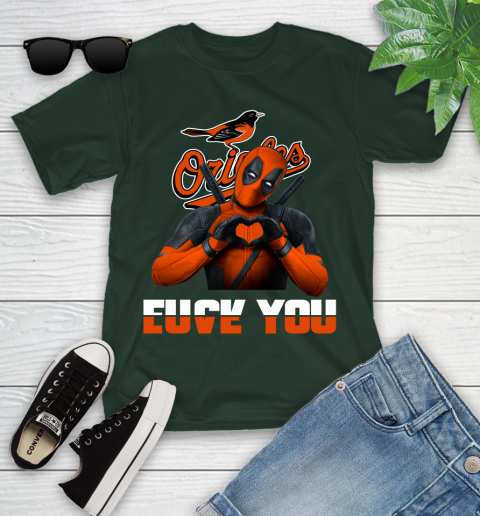 MLB Baltimore Orioles Deadpool Love You Fuck You Baseball Sports Youth T-Shirt 5