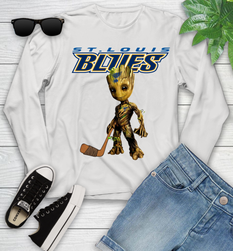 St.Louis Blues NHL Hockey Groot Marvel Guardians Of The Galaxy Youth Long Sleeve