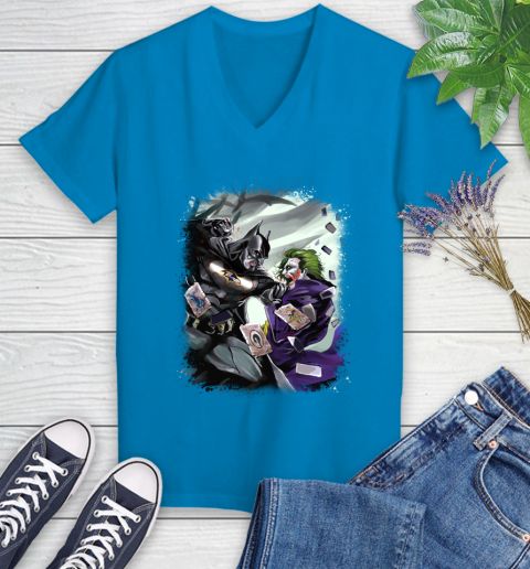 Baltimore Ravens NFL Football Batman Fighting Joker DC Comics Women's V-Neck T-Shirt 7