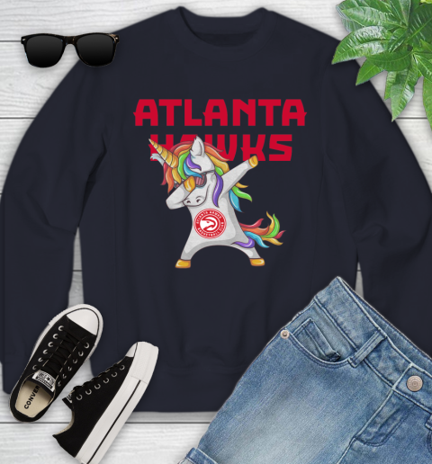 Atlanta Hawks NBA Basketball Funny Unicorn Dabbing Sports Youth Sweatshirt 3