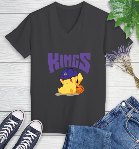 NBA Pikachu Basketball Sports Sacramento Kings Women's V-Neck T-Shirt 8