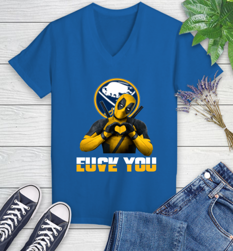 NHL Buffalo Sabres Deadpool Love You Fuck You Hockey Sports Women's V-Neck T-Shirt 10